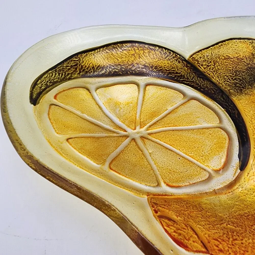 Lemon Embossed Glass Platter Textured Dichroic Tray MCM Retro 9x6.5